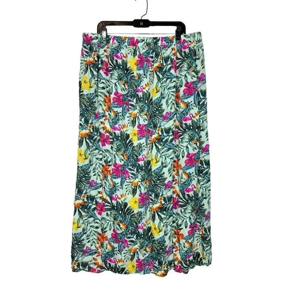 Swim by Cacique Tropical Flamingo Midi Skirt 18/20 Multicolor Floral Side Slits - Picture 7 of 9